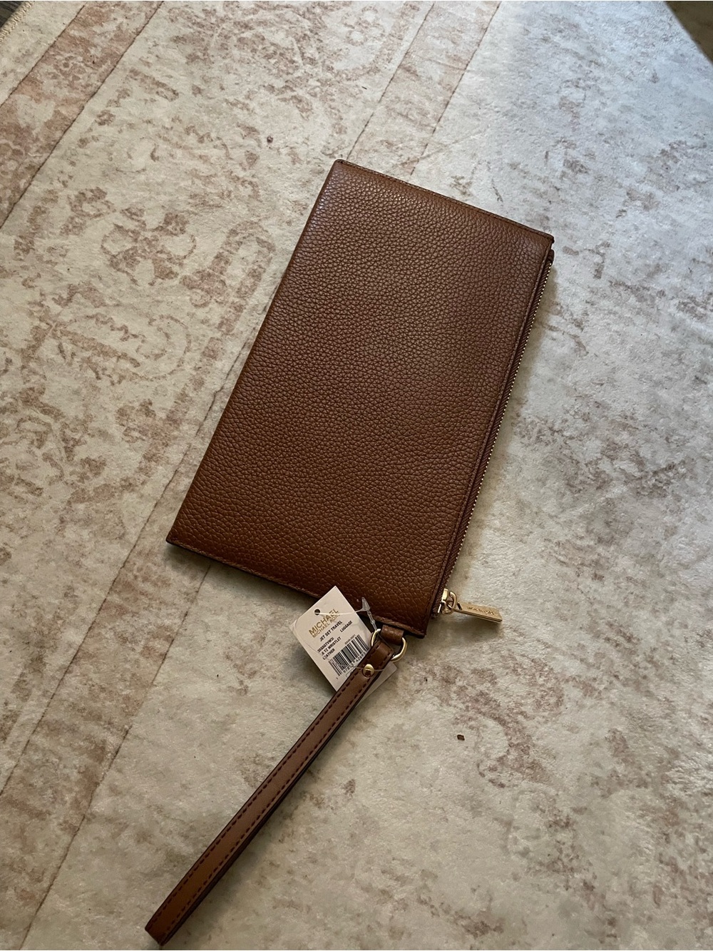 Michael Kors Cognac Leather Studded Wristlet with Gold Accents - Picture 3 of 6